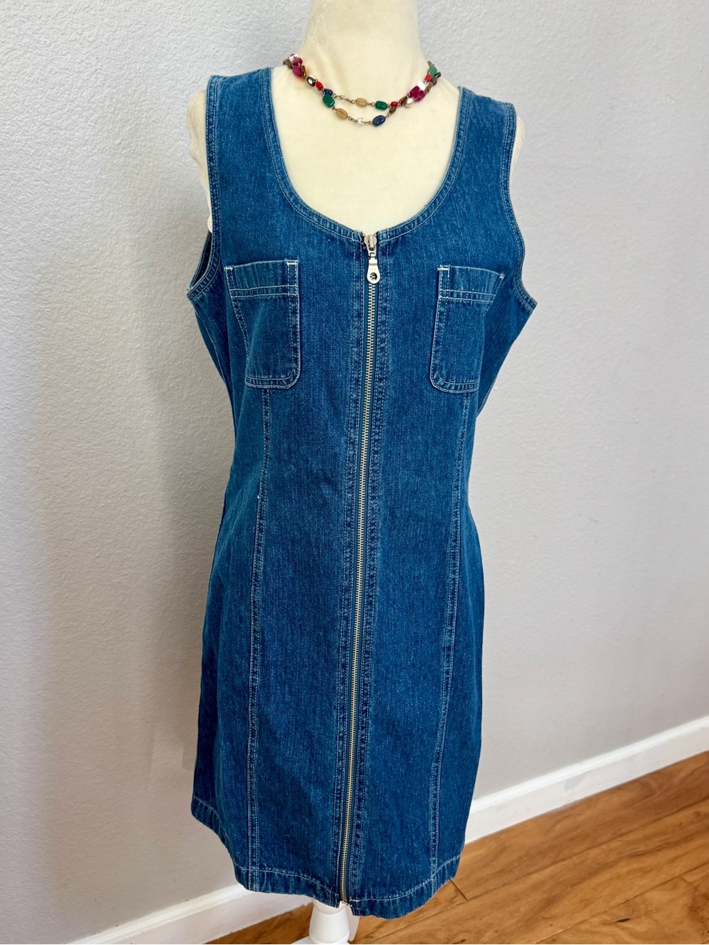 Vintage NWOT Dockers Sleeveless Denim Zip Up Dress size Petite Medium
